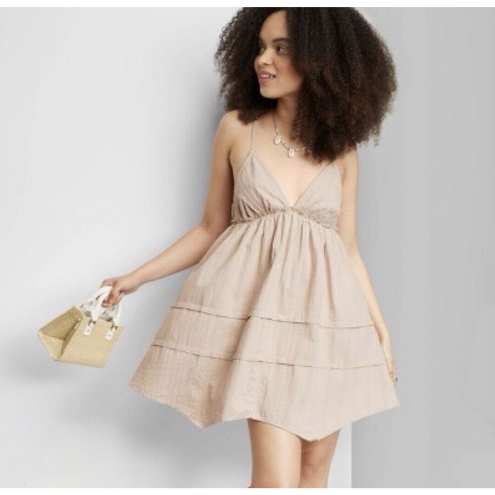 Wild Fable Womens Size XXS Cotton Flip Flop Mini Dress Beige Boho Cottagecore